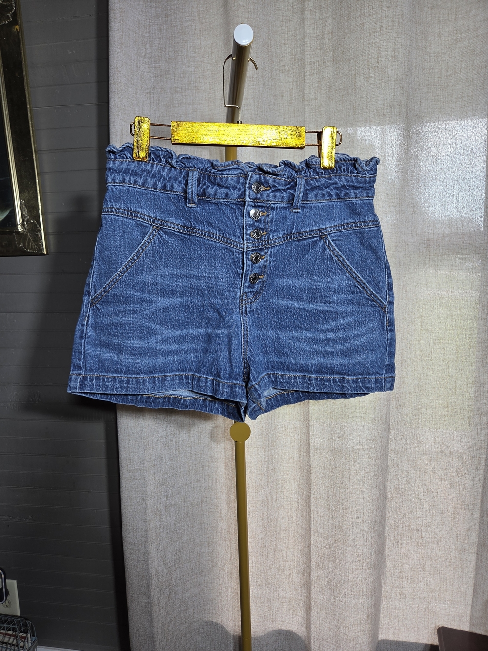 Wild Fable Blue High Waist Paperbag Denim Shorts